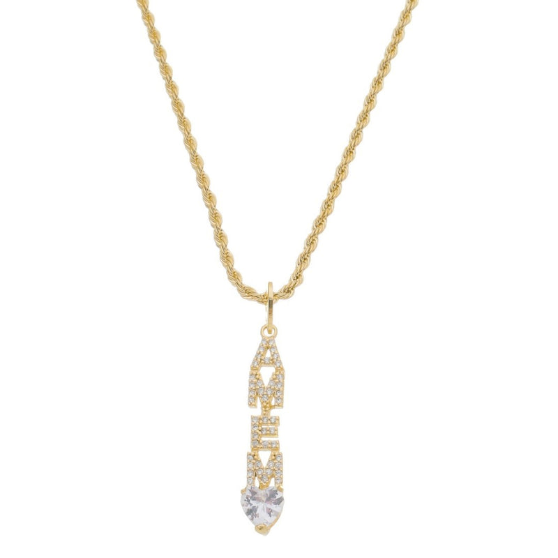 Colar Jade Amém Zircônias Folheado a Ouro 18k