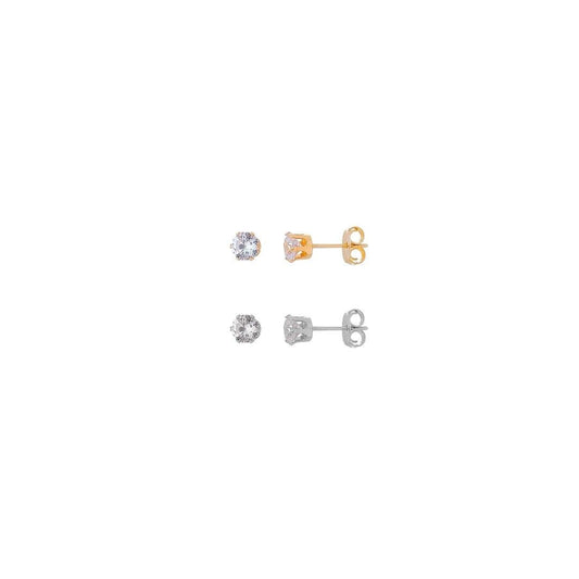 Kit 2 Brincos Liz Ponto de Luz Zircônia Folheado a Ouro 18k e Folheado em Ródio Branco