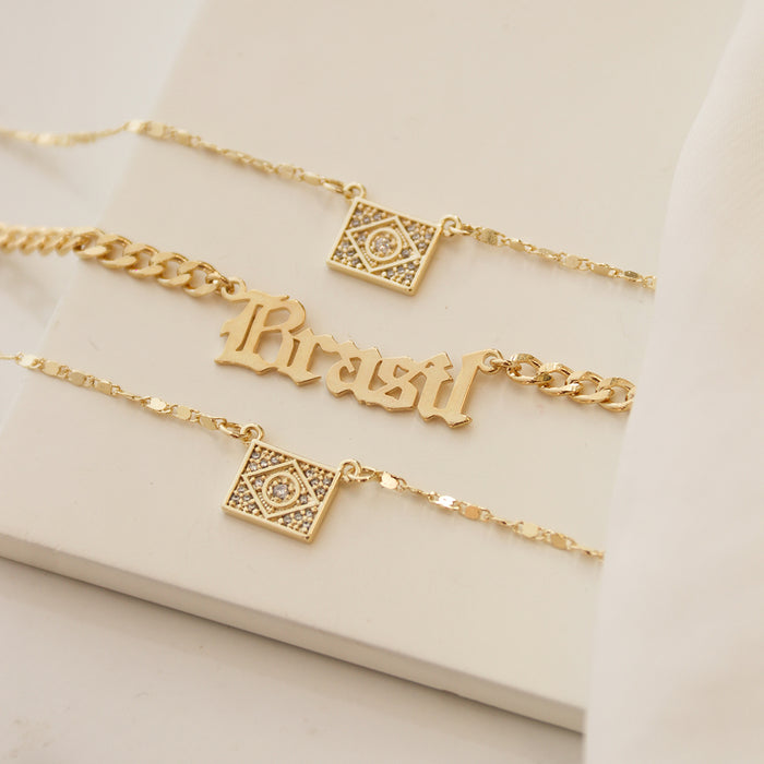Colar Manuscrito Brasil Folheado a Ouro 18k