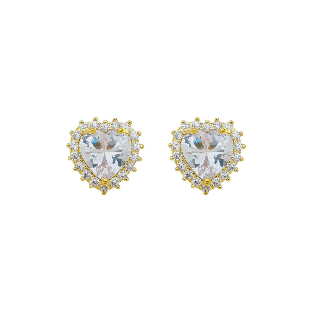 Brinco Nina Coração Zircônias Folheado a Ouro 18k