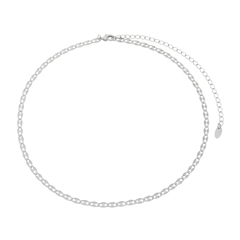 Colar Curto Linda Elos Diamantados Folheado em Ródio Branco