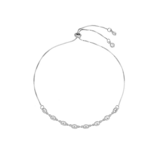 Pulseira Ajustável Beatriz Mini Elos Folheada em Ródio Branco