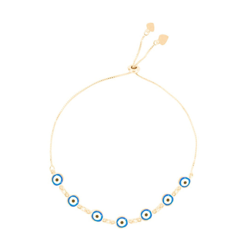 Pulseira Ajustável Folheada a Ouro 18k Grécia Olho Grego Pequeno Azul