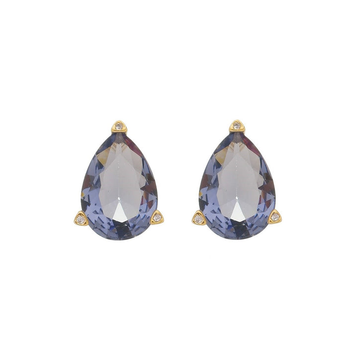 Brinco Maria Sophia Gota Zircônia Tanzanita Folheado a Ouro 18k