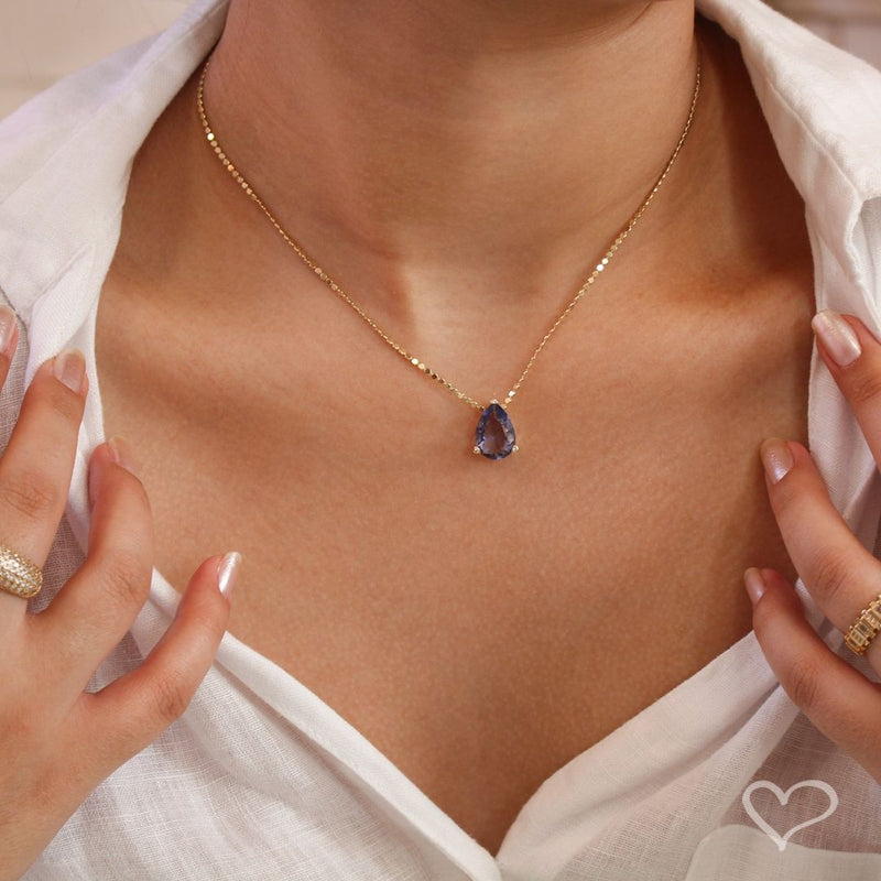 Colar Maria Sophia Gota Zircônia Tanzanita Folheado a Ouro 18k