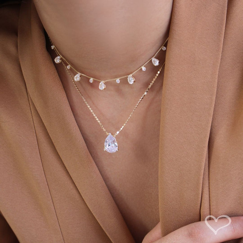 Colar Maria Sophia Gota Zircônia Cristal Folheado a Ouro 18k