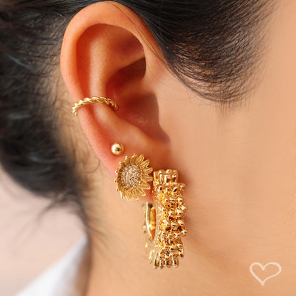 Brinco de Argola Girassol Folheado a Ouro 18k