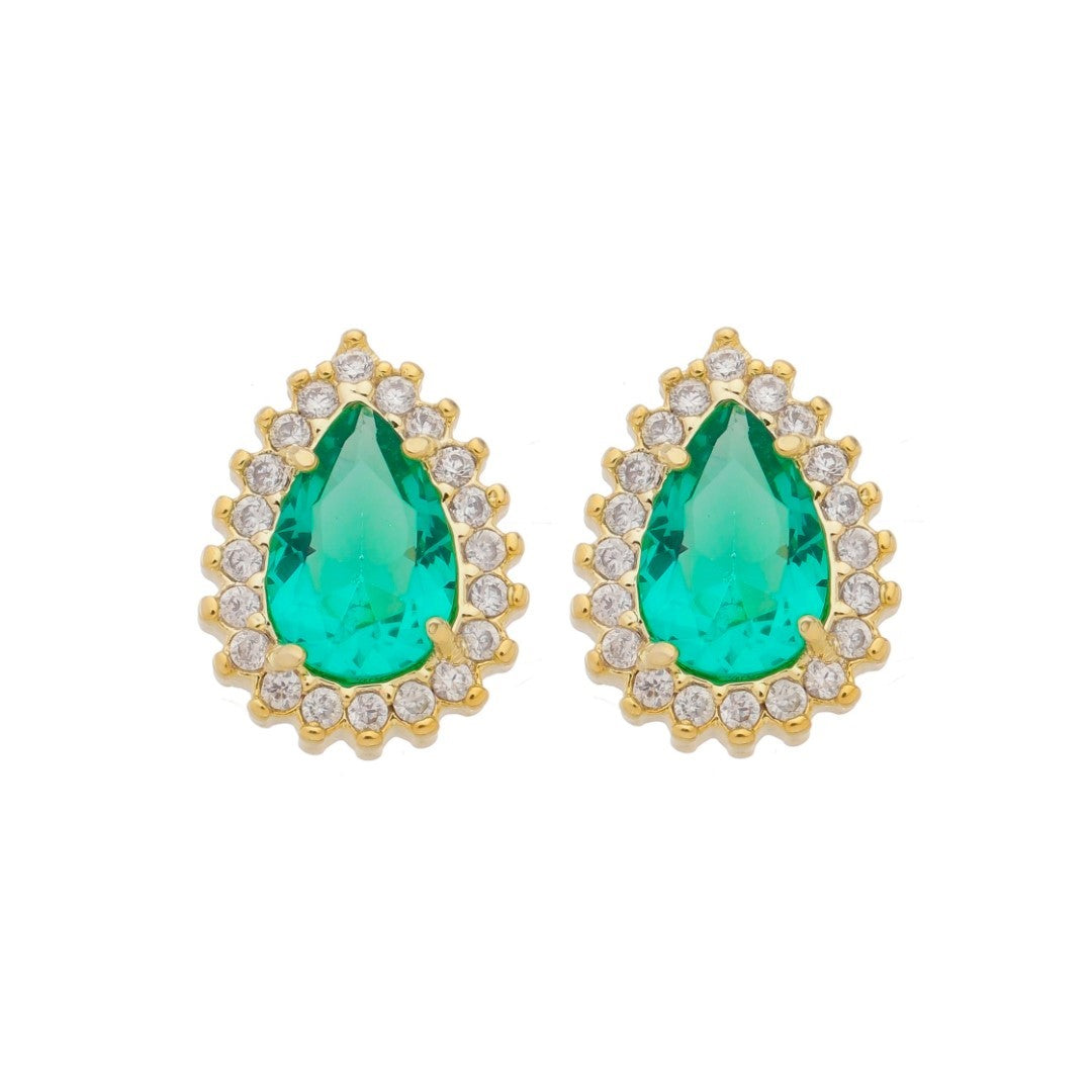 Brinco Maria Fernanda Gota Zircônia Turmalina Folheado a Ouro 18k