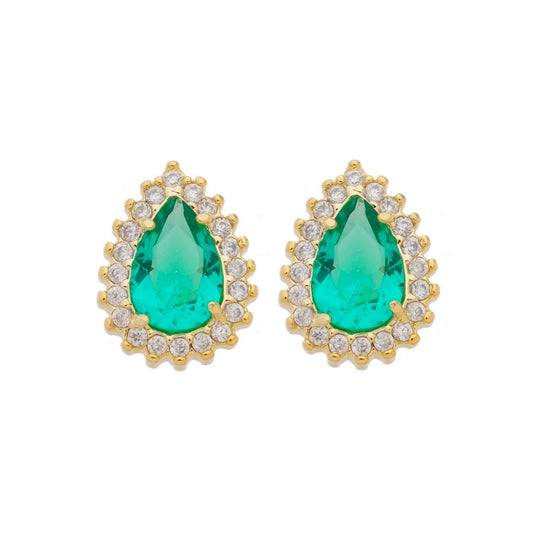 Brinco Maria Fernanda Gota Zircônia Turmalina Folheado a Ouro 18k