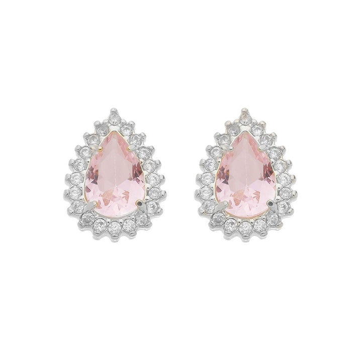 Brinco Maria Fernanda Gota Zircônia Rosa Folheado em Ródio Branco
