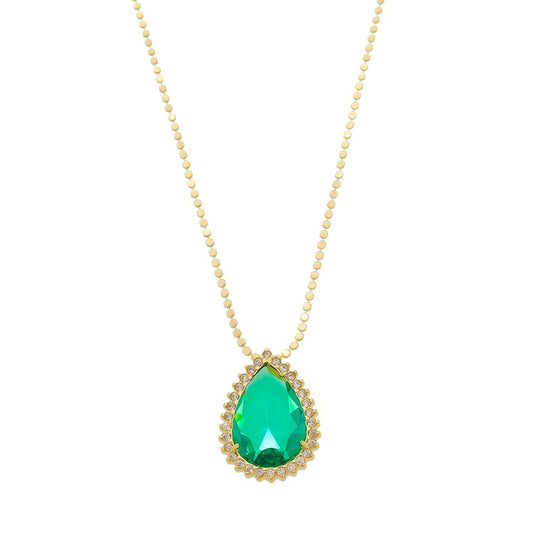 Colar Maria Fernanda Gota Zircônia Turmalina Folheado a Ouro 18k