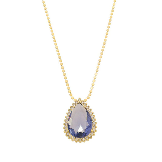 Colar Maria Fernanda Gota Zircônia Tanzanita Folheado a Ouro 18k