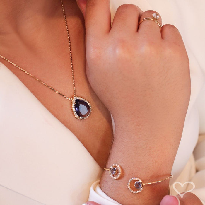 Colar Maria Fernanda Gota Zircônia Tanzanita Folheado a Ouro 18k