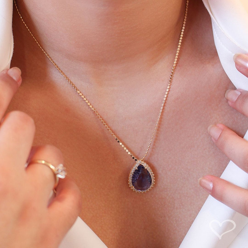 Colar Maria Fernanda Gota Zircônia Tanzanita Folheado a Ouro 18k