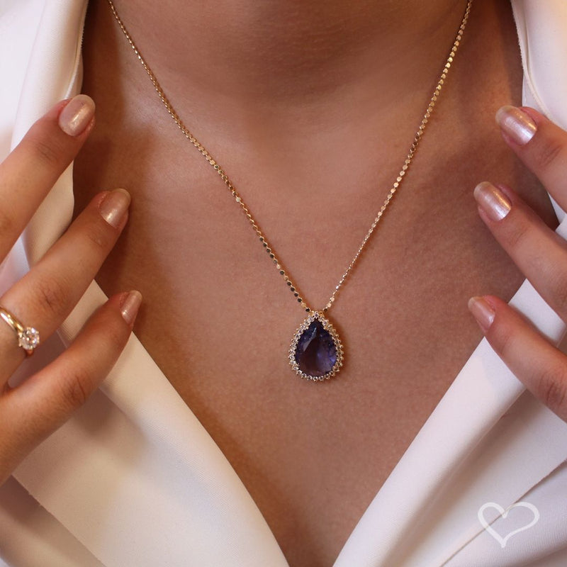 Colar Maria Fernanda Gota Zircônia Tanzanita Folheado a Ouro 18k