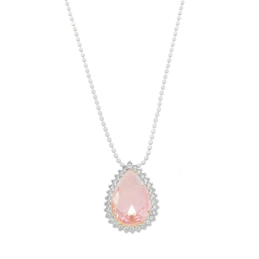 Colar Maria Fernanda Gota Zircônia Rosa Folheado em Ródio Branco