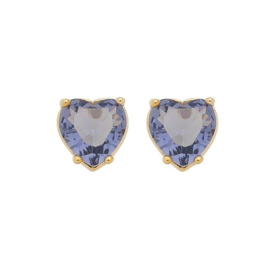 Brinco de Coração Maria Antônia Zircônia Tanzanita Folheado a Ouro 18k