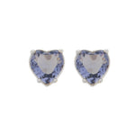 Brinco de Coração Maria Antônia Zircônia  Tanzanita Folheado em Ródio Branco