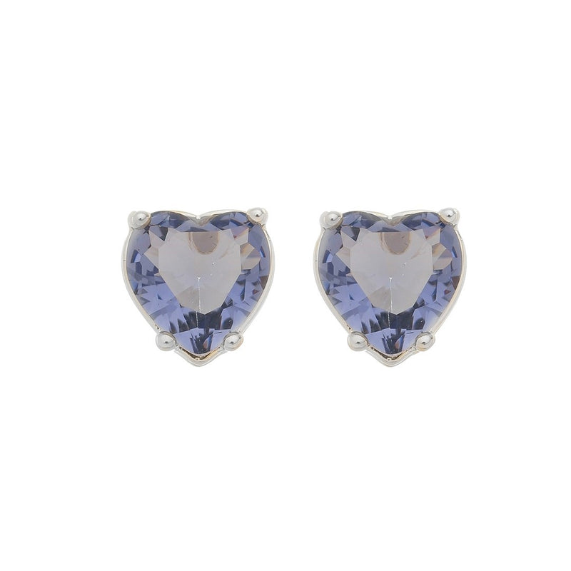 Brinco de Coração Maria Antônia Zircônia  Tanzanita Folheado em Ródio Branco