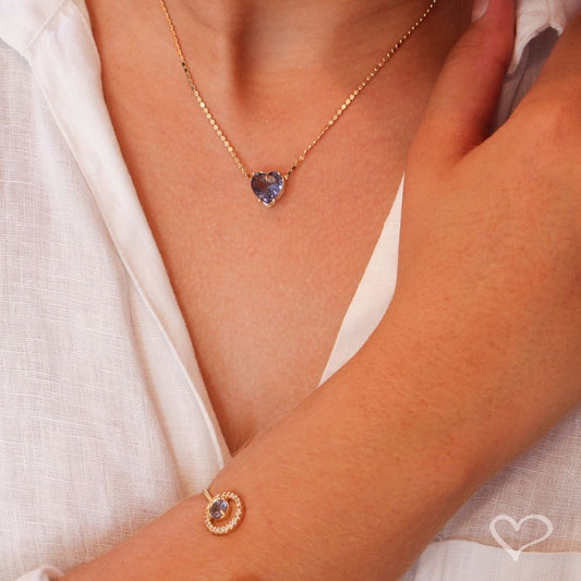 Colar de Coração Maria Antônia Zircônia Tanzanita Folheado a Ouro 18k
