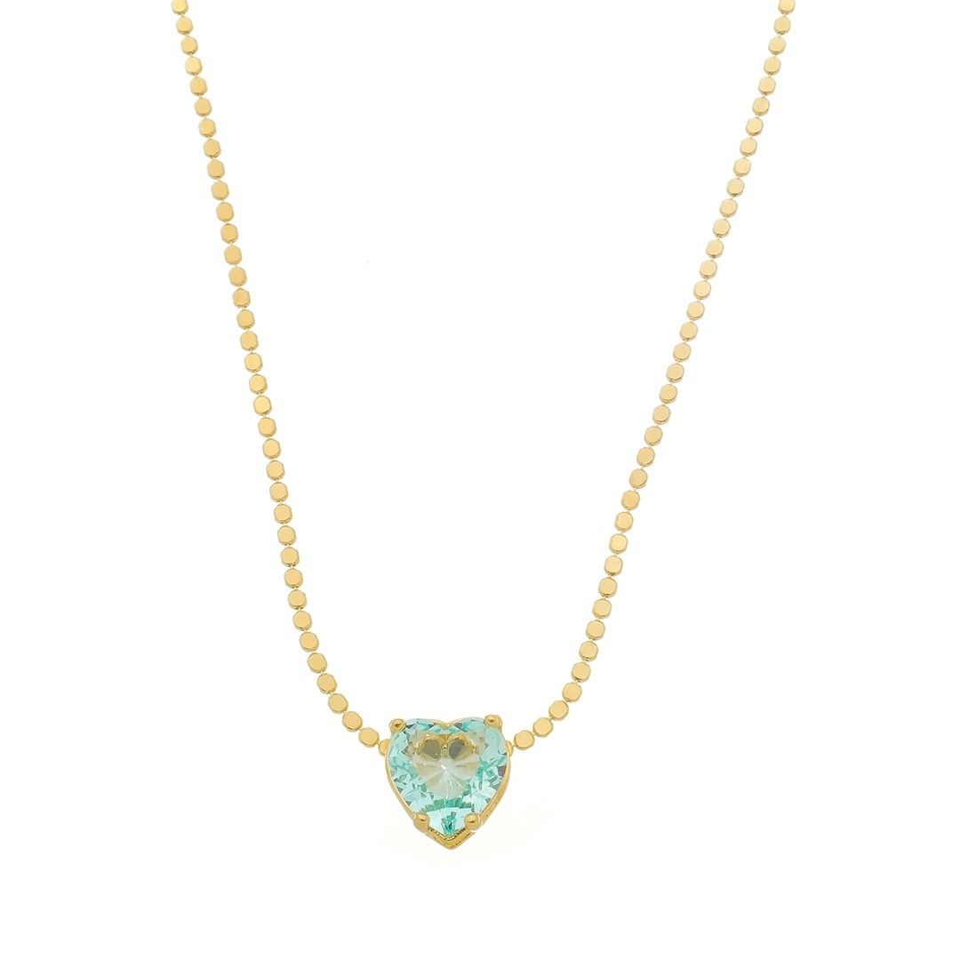 Colar de Coração Maria Antônia Zircônia Acqua Folheado a Ouro 18k