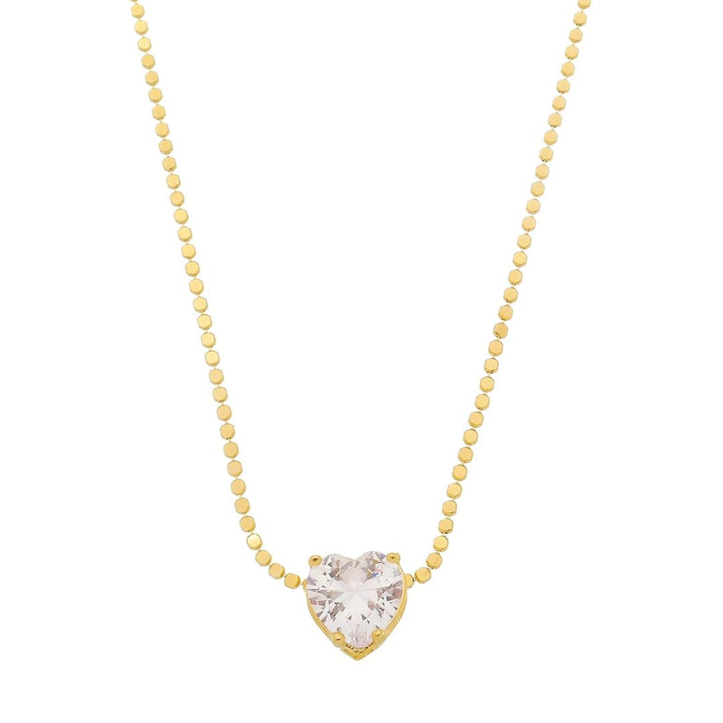 Colar de Coração Maria Antônia Zircônia Cristal Folheado a Ouro 18k