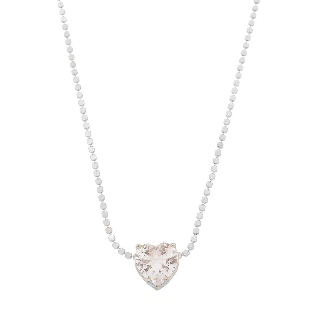 Colar de Coração Maria Antônia Zircônia Cristal Folheado em Ródio Branco