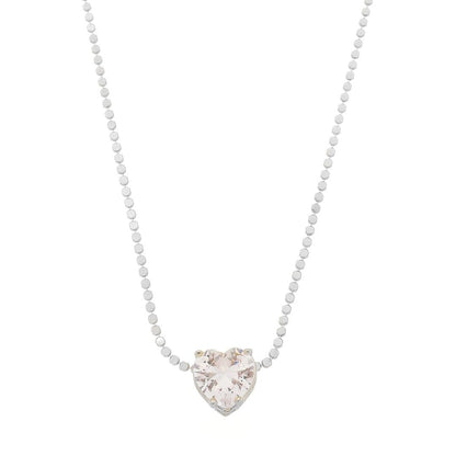 Colar de Coração Maria Antônia Zircônia Cristal Folheado em Ródio Branco