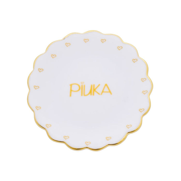 Pratinho Porta Joia do Dia Piuka Porcelana com Filete de Ouro