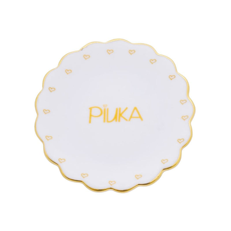 Pratinho Porta Joia do Dia Piuka Porcelana com Filete de Ouro
