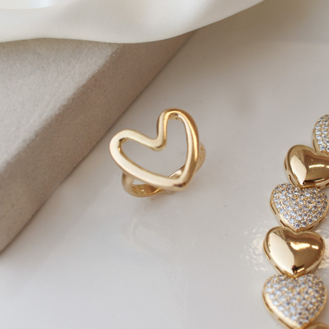 Anel Ajustável Coração Lili Folheado a Ouro 18k