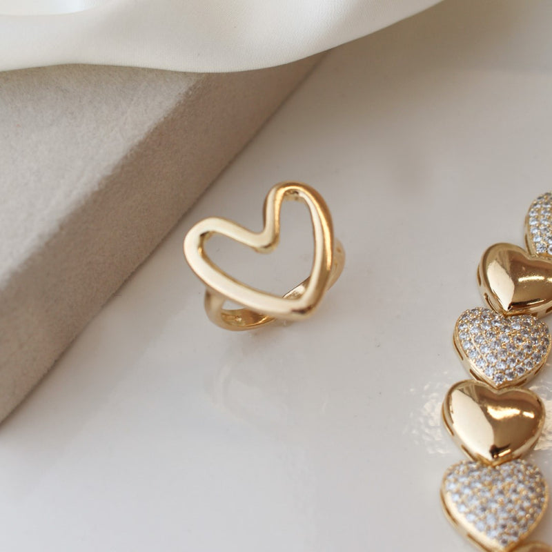 Anel Ajustável Coração Lili Folheado a Ouro 18k
