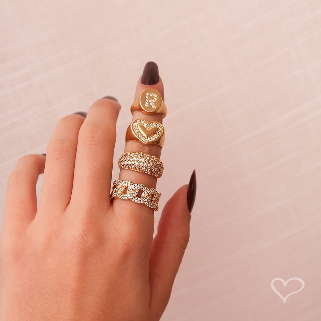 Anel de Dedinho Lara Coração Zircônias Folheado a Ouro 18k