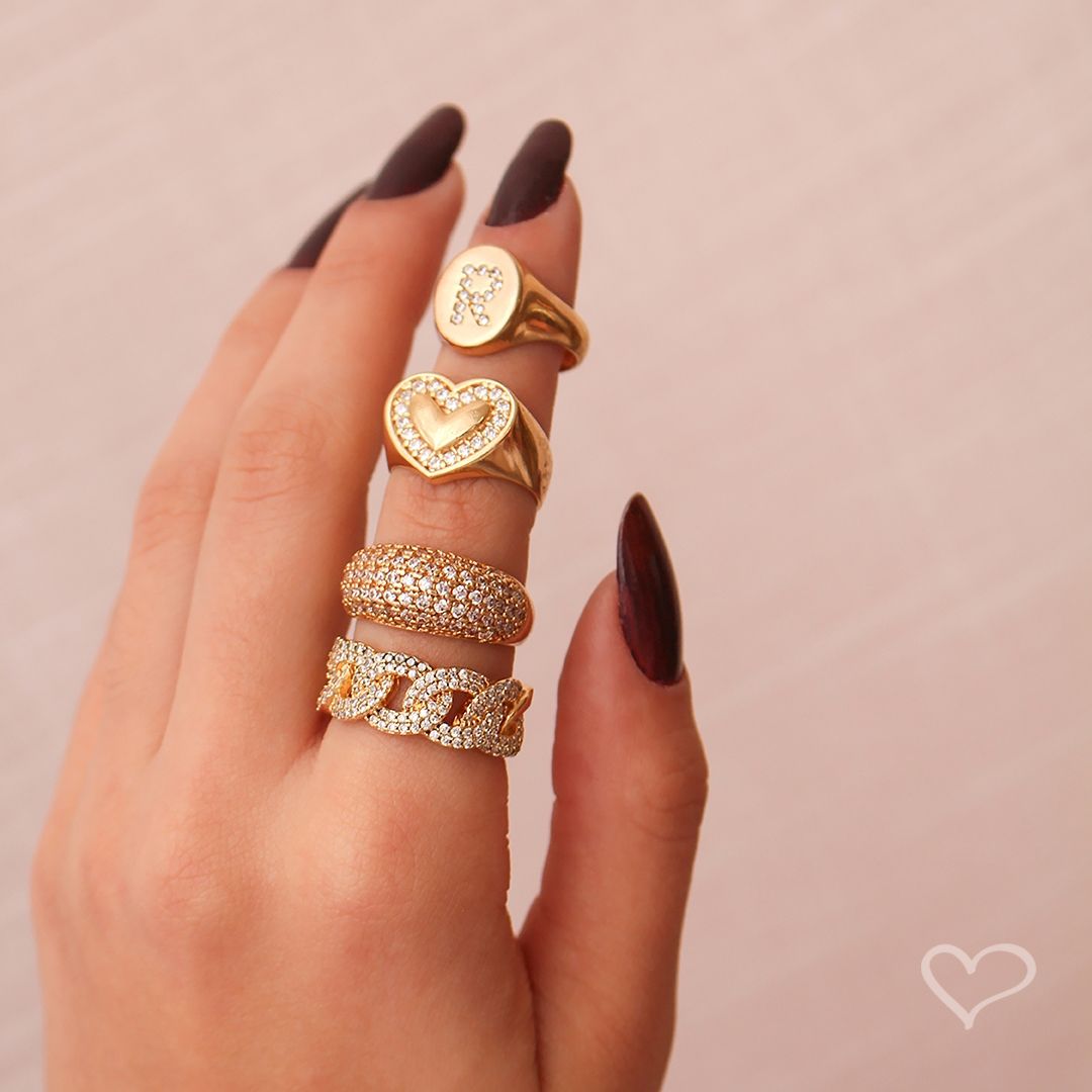 Anel de Dedinho Lara Coração Zircônias Folheado a Ouro 18k