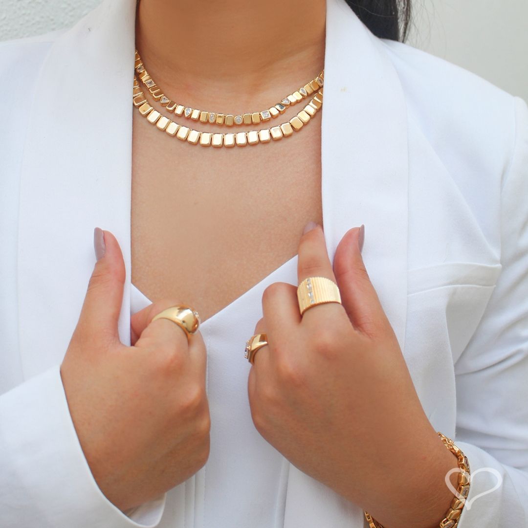 Anel Juddy Filetado Zircônias Folheado a Ouro 18k