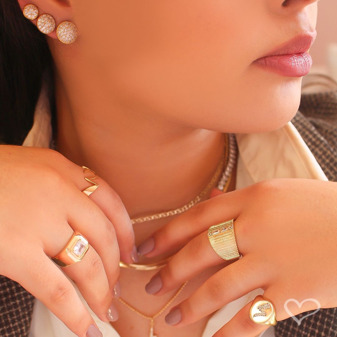 Anel Juddy Filetado Zircônias Folheado a Ouro 18k