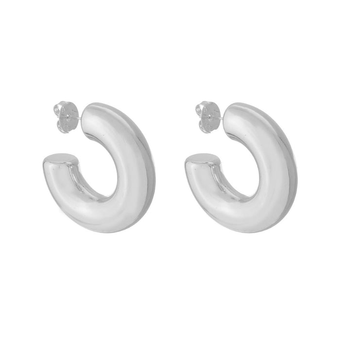 Brinco de Argola Tubo M Ariel Folheado em Ródio Branco