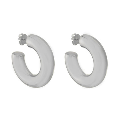 Brinco de Argola Tubo G Ariel Folheado em Ródio Branco