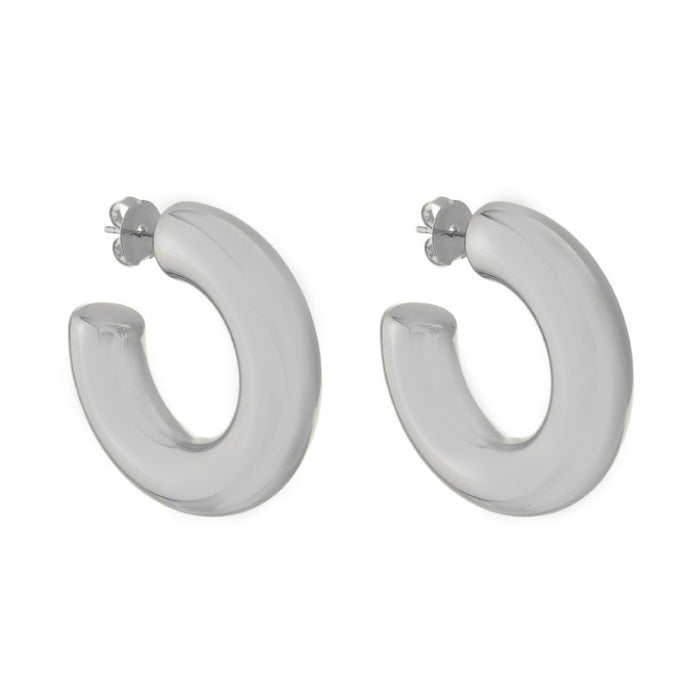 Brinco de Argola Tubo G Ariel Folheado em Ródio Branco