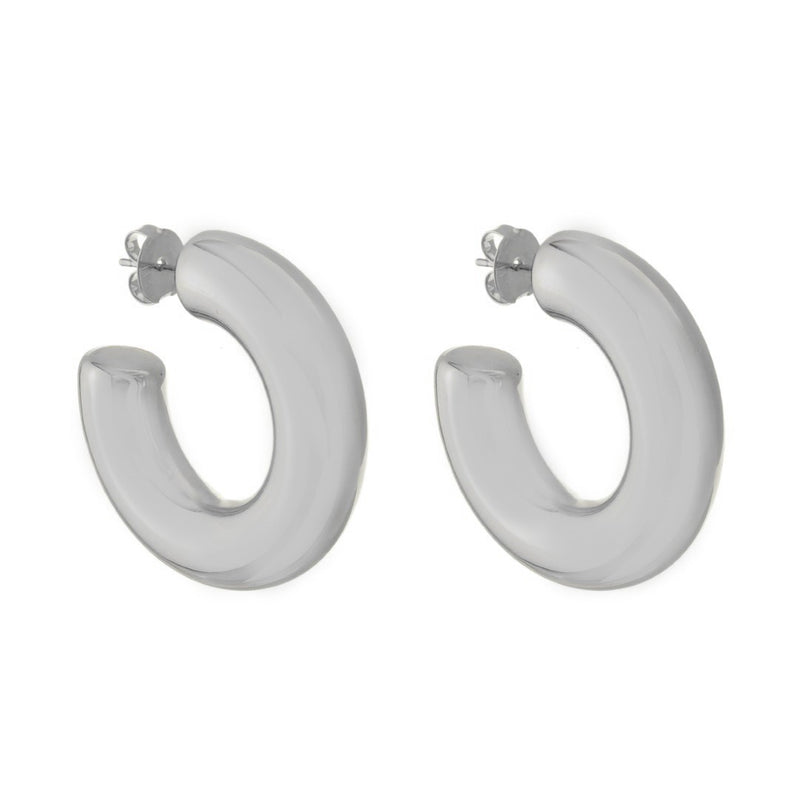 Brinco de Argola Tubo G Ariel Folheado em Ródio Branco