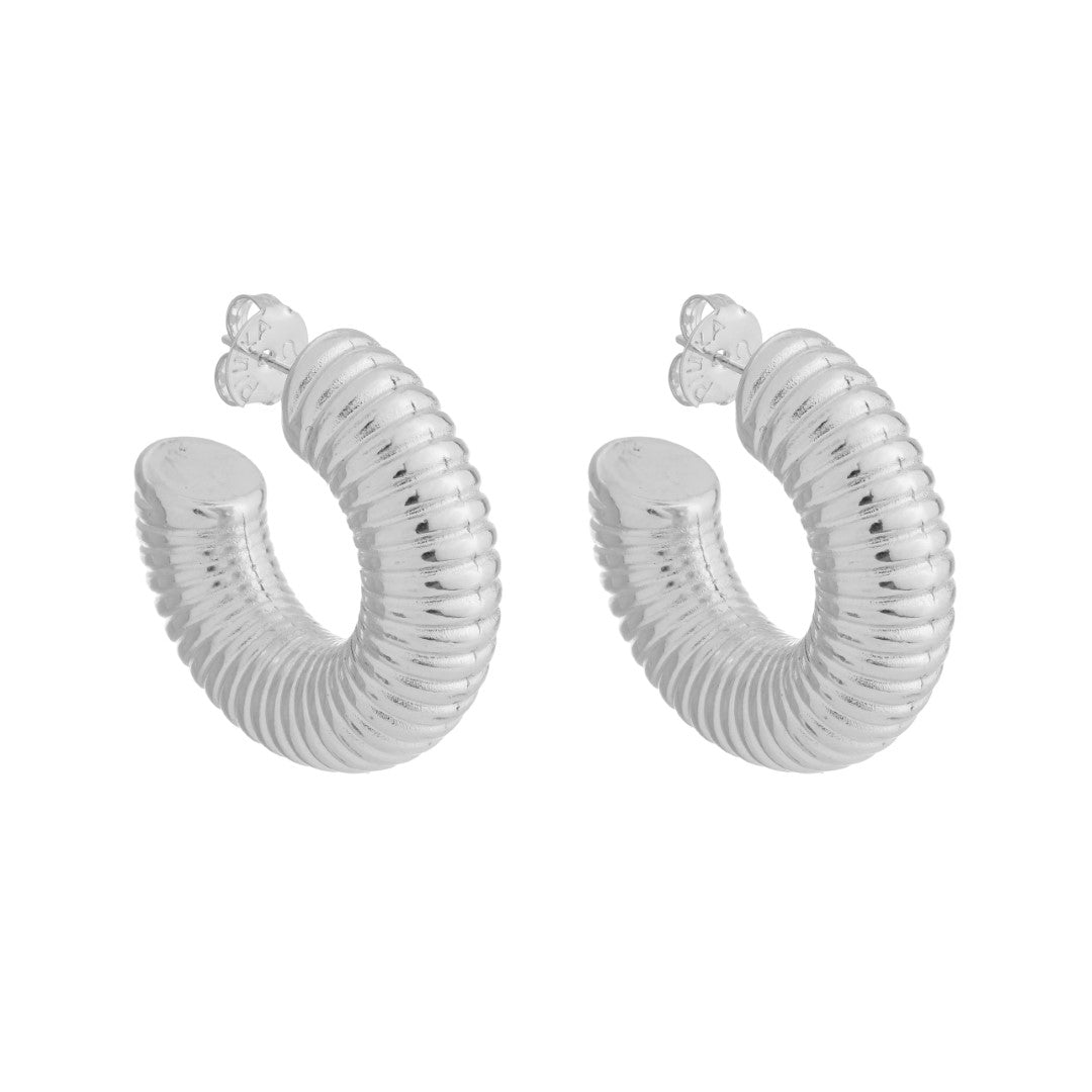 Brinco de Argola Tubo Espiral M Lila Folheado em Ródio Branco