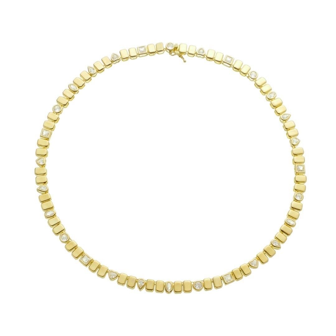 Colar Leticia Malha Detalhes Zircônias Folheado a Ouro 18k