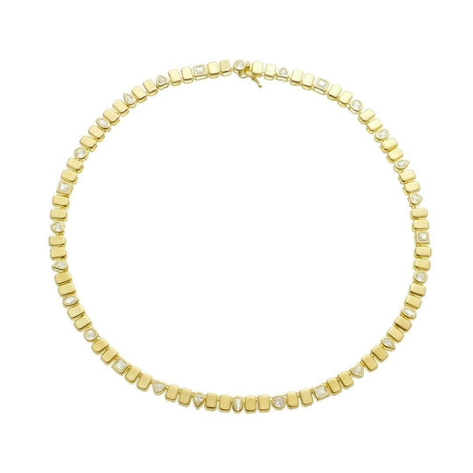 Colar Leticia Malha Detalhes Zircônias Folheado a Ouro 18k