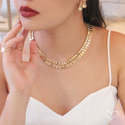 Colar Catarina Malha Metal Folheado a Ouro 18k