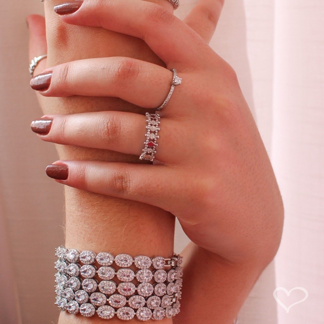 Pulseira Riviera Anne Oval Zircônias Folheada em Ródio Branco