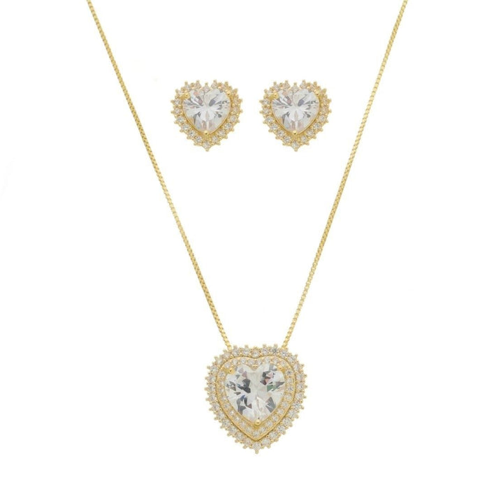 Conjunto Colar e Brinco Coração Lizzy Zircônias Folheado a Ouro 18k