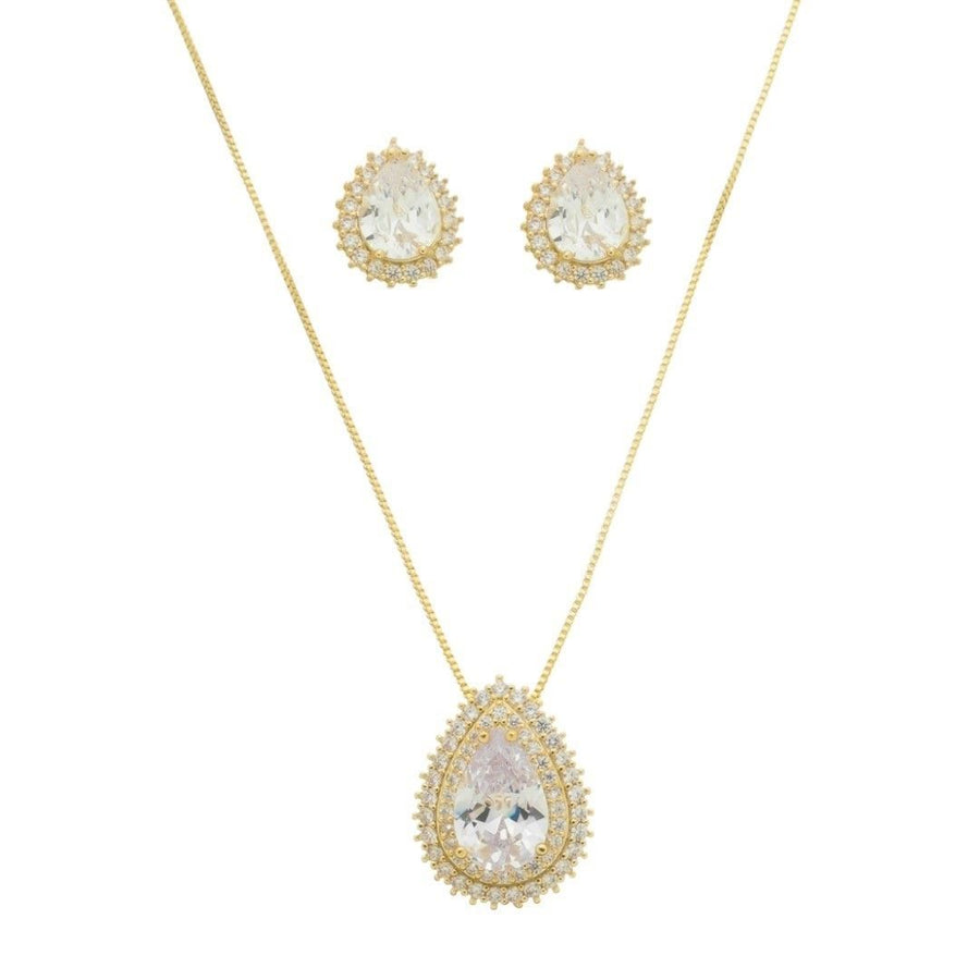 Conjunto Colar e Brinco Gota Lizzy Zircônias Folheado a Ouro 18k
