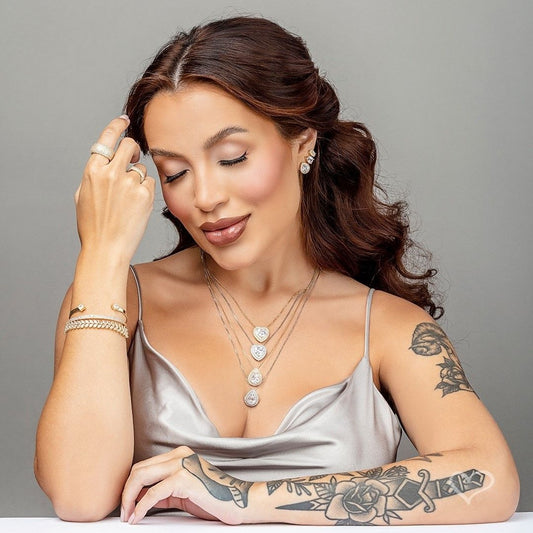 Conjunto Colar e Brinco Gota Lizzy Zircônias Folheado em Ródio Branco