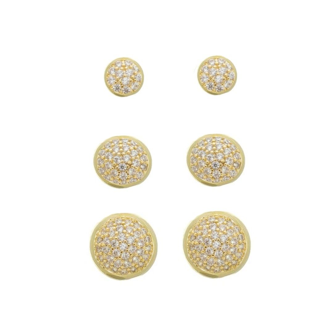 Trio de Brincos Chuveirinho Serena Zircônias Folheado a Ouro 18k
