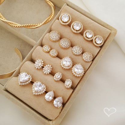 Trio de Brincos Chuveirinho Serena Zircônias Folheado a Ouro 18k
